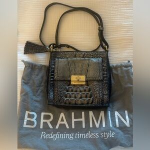 Brahmin Blue Croc-Embossed Leather Crossbody Bag